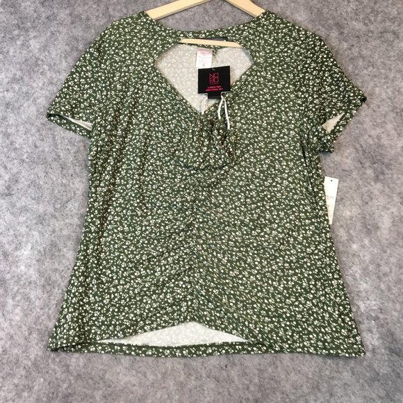 No Boundaries Top XXXL 21 Boho Cottagecore Green Ditsy Floral Print Cutout Front - Picture 1 of 15